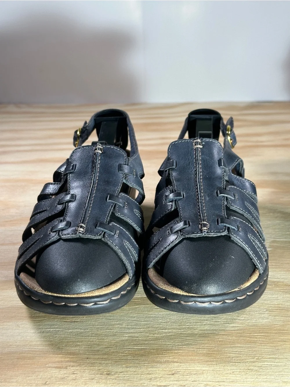 Clarks Navy Blue Leather Strappy Slingback Sandals
